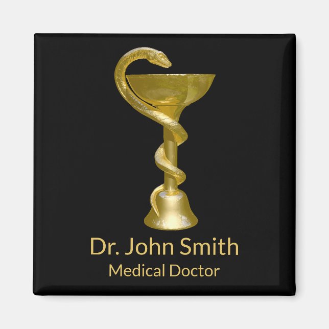 Classy Medical Bowl Snake Hygieia Gold Caduceus Magnet (Front)