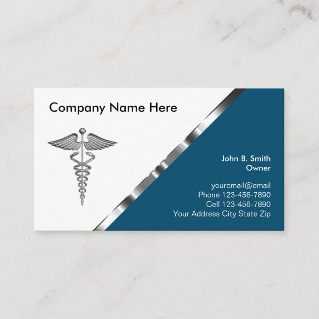 Classy Medical Caduceus Business Cards (Front)