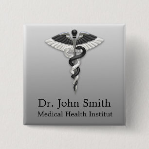 Classy Medical Elegant Black White Caduceus Noble 15 Cm Square Badge