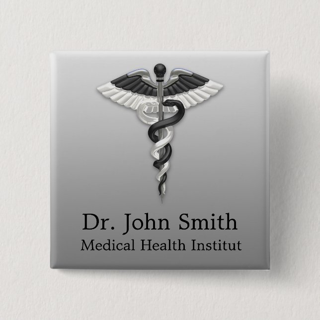 Classy Medical Elegant Black White Caduceus Noble 15 Cm Square Badge (Front)