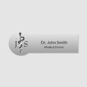 Classy Medical Elegant Noble Black White Asclepius Name Tag