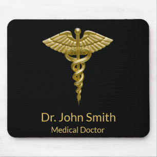 Classy Medical Gold Caduceus on Black - Mousepad