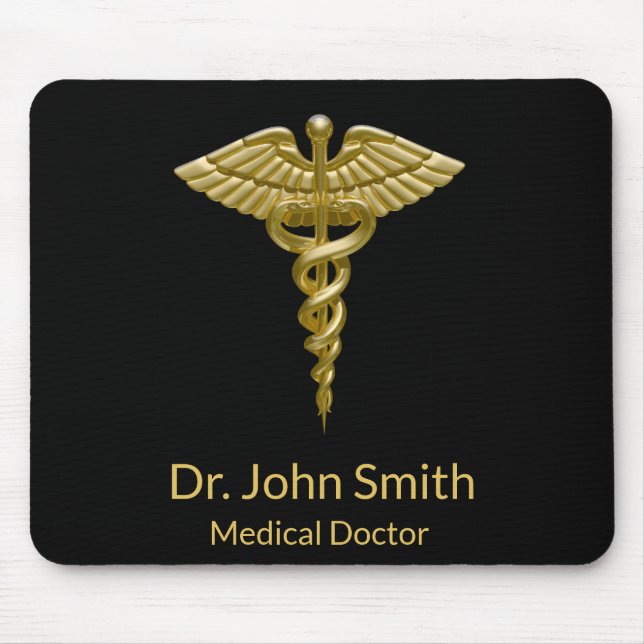 Classy Medical Gold Caduceus on Black - Mousepad (Front)