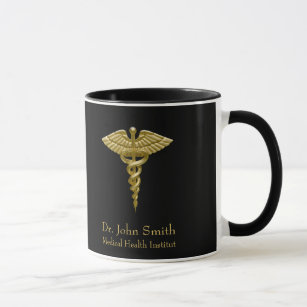 Classy Medical Gold Caduceus on Black Mug