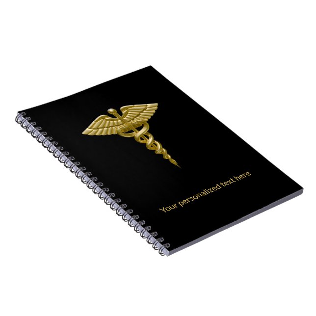 Classy Medical Gold Caduceus on Black - Notebook (Right Side)