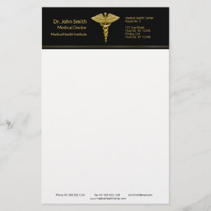 Classy Medical Gold Caduceus on Black - Stationery