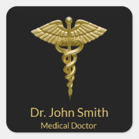 Classy Medical Gold Caduceus on Black - Sticker
