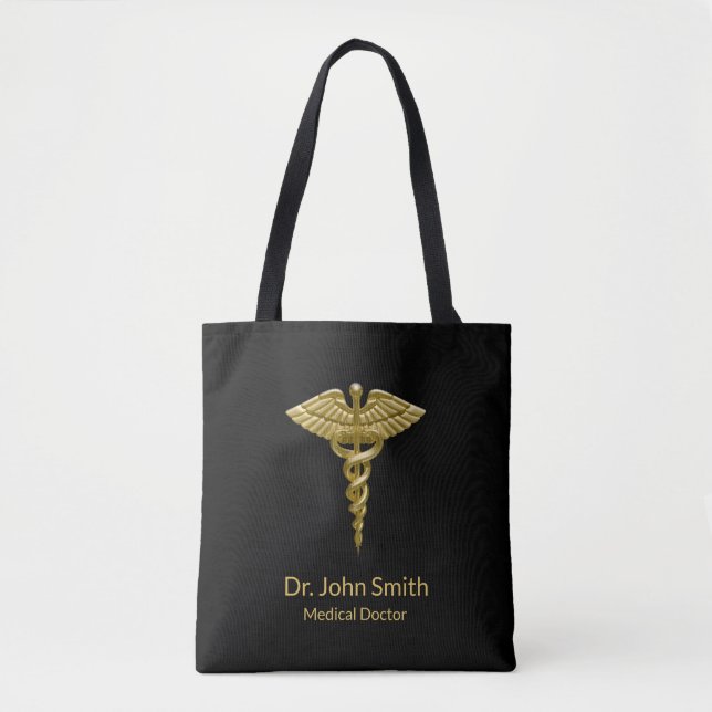 Classy Medical Gold Caduceus on Black - Tote Bag (Front)