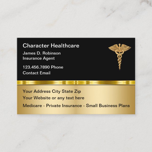 Classy Medical Health Insurance Business Cards (Front)