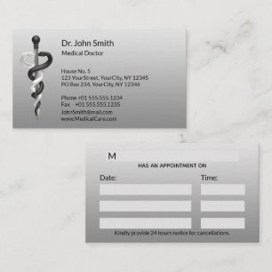 Classy Medical Noble Elegant Black White Asclepius Appointment Card