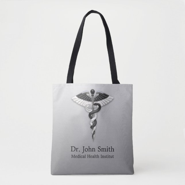 Classy Medical Noble Elegant Black White Caduceus Tote Bag (Front)