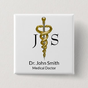 Classy Medical Noble Elegant Gold Silver Asclepius 15 Cm Square Badge