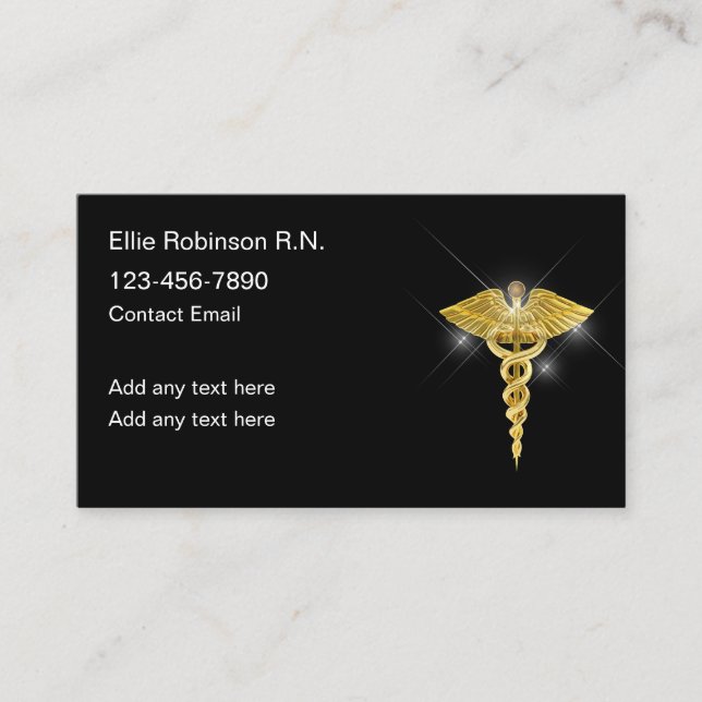Classy Medical Nurse Caduceus Business Cards (Front)