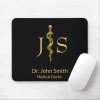 Classy Medical Rod of Asclepius Gold on Black