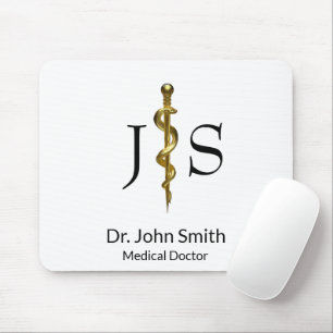 Classy Medical Rod of Asclepius Gold on White Mouse Mat