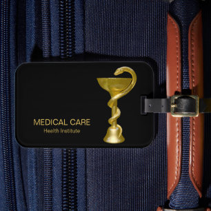 Classy Medical Snake Bowl Hygieia Gold Caduceus Luggage Tag