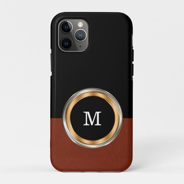 Classy Mens Monogram Leather Art Case-Mate iPhone Case (Back)