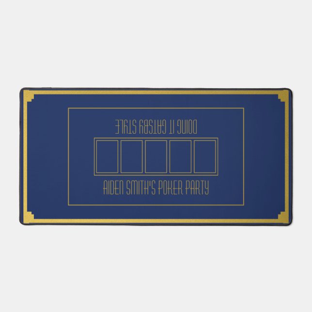 Classy Men's Texas Hold'em Blue Gold Poker Table Desk Mat (Front)