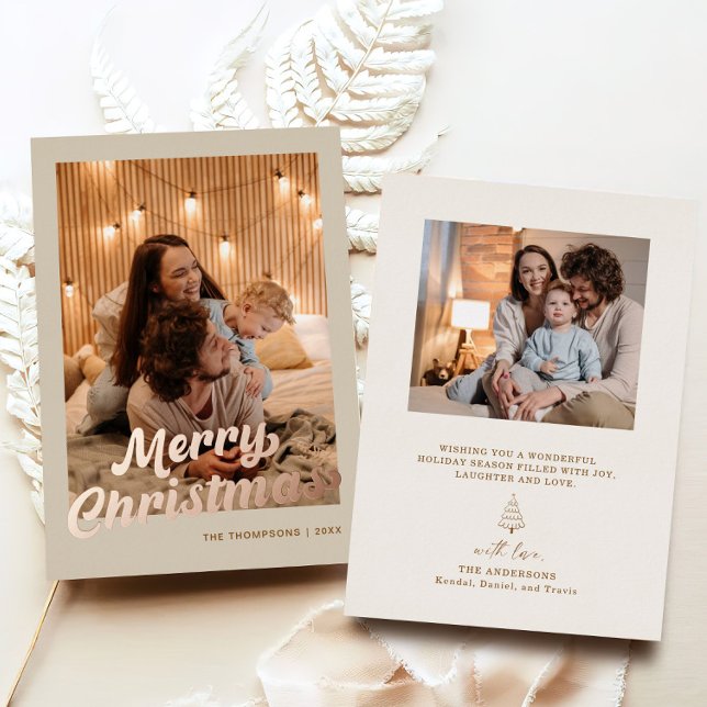 Classy Merry Christmas Family Photo Foil Holiday Card (Creator Uploaded)