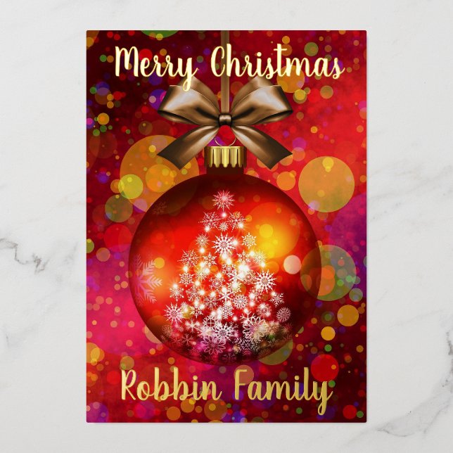Classy Merry Christmas Ornament Foil Holiday Card (Front)