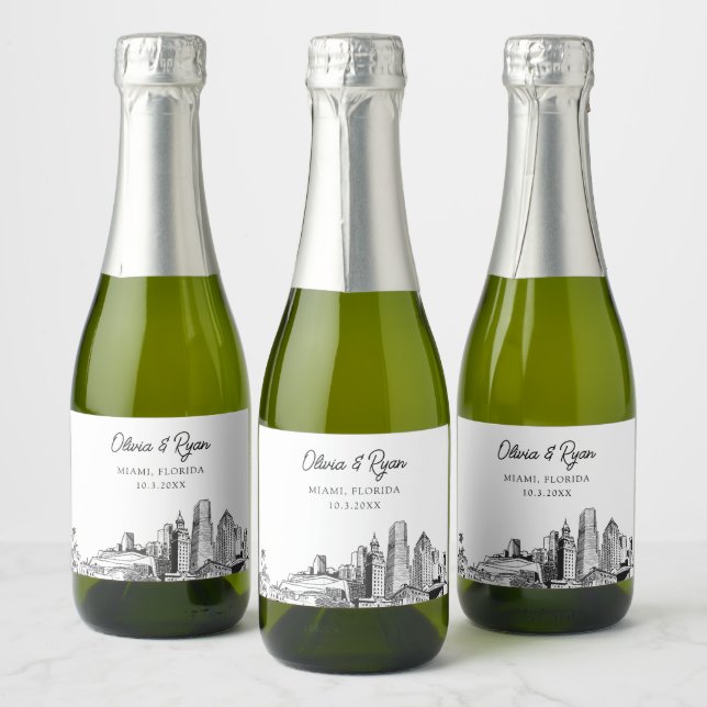 Classy Miami Wedding Favour Custom Mini Sparkling Wine Label (Bottles)