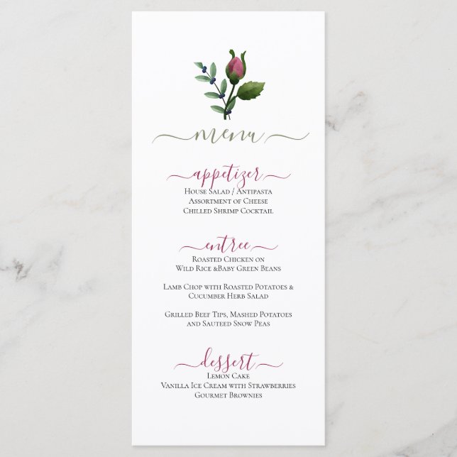 Classy Minimal Rose Bud Design Flat Menu (Front)