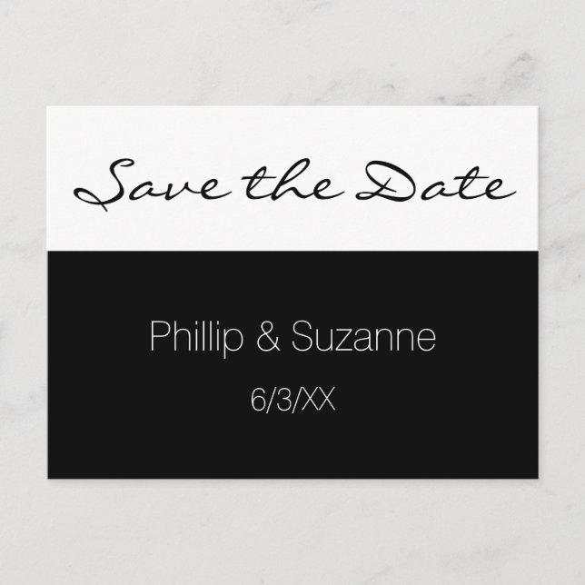 Classy Minimalist Black and White Save the Date Invitation Postcard (Front)