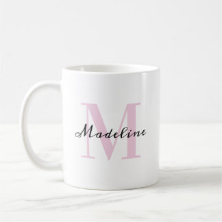 Classy Minimalist Blush Pink & Black Monogram Name Coffee Mug