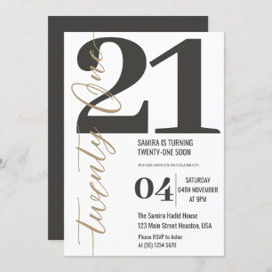 Classy Minimalist Calligraphy 21st Birthday Invitation