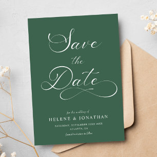 Classy Minimalist Elegant Forest Green Wedding Save The Date