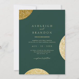 Classy Minimalist Emerald Green & Gold Wedding Invitation