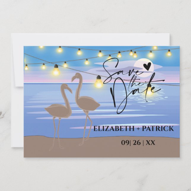 Classy minimalist, sunset, flamingos save the date (Front)