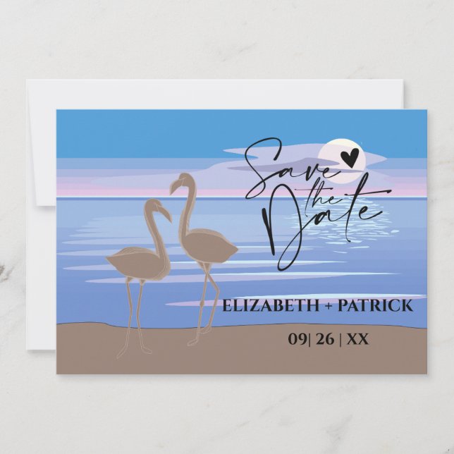 Classy minimalist, sunset, flamingos save the date (Front)