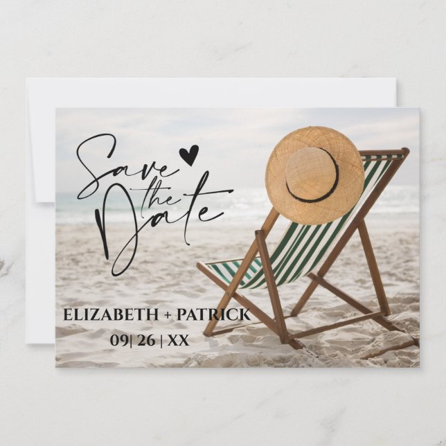Classy minimalist, tropical beach save the date (Front)
