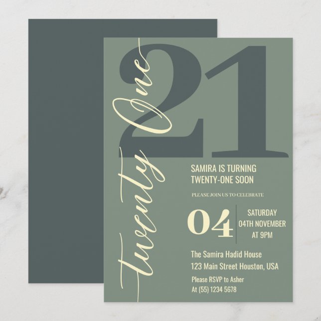 Classy Minimalist Twenty One 21st Birthday Invitation (Front/Back)