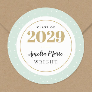 Classy Mint and Gold Personalised Graduation Classic Round Sticker