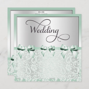Classy Mint Green Bows & Lace Wedding Invitation