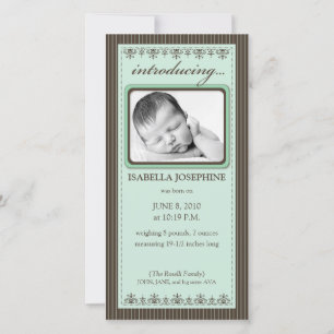 Classy Mint Green Customised Birth Announcement