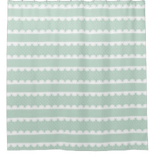 Classy Mint Green & White Lace Striped Pattern Shower Curtain