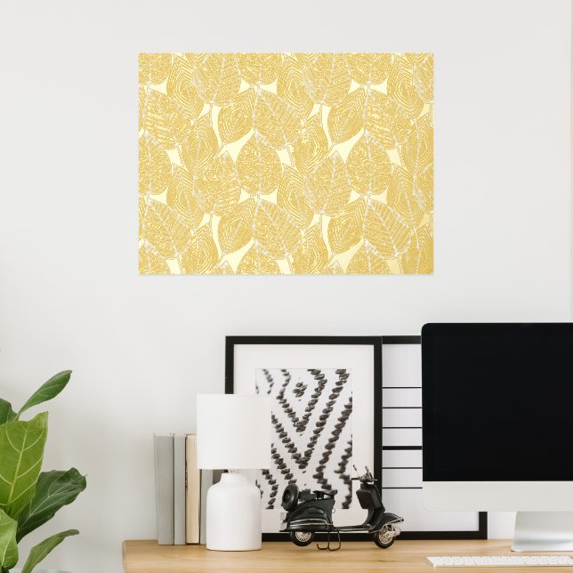 Classy Modern Abstract Leaves Art Pattern Gold Foil Prints (In Situ (Desk))