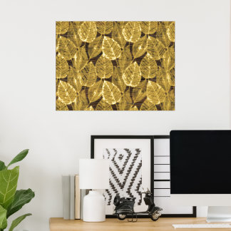 Classy Modern Abstract Leaves Art Pattern Gold Foil Prints