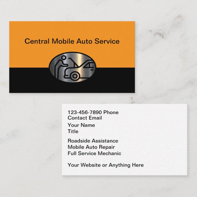 Classy Modern Auto Mechanic Roadside Assistance Business Card (Front/Back)