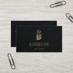 Classy Modern Black Gold Pineapple Real Estate Business Card