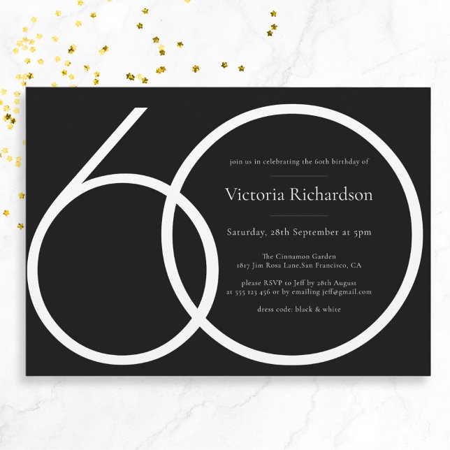 Classy Modern Black White Minimalist 60th Birthday Invitation (Mockup View)