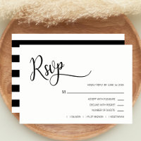 Classy Modern Black & White RSVP Menu Wedding