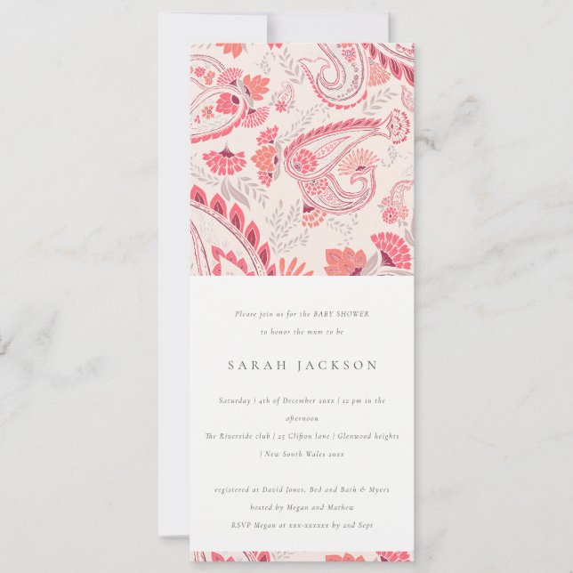 Classy Modern Blush Paisley Typography Baby Shower Invitation (Front)