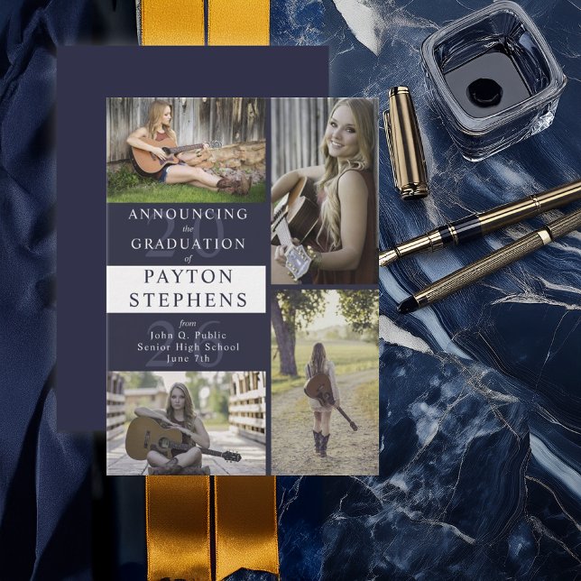 Classy Modern Dark Blue Photo Graduation Announcement (Classy Modern Dark Blue Photo Graduation Announcement - Print | Digital Download)