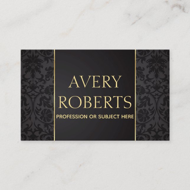 Classy  Modern Floral Luxury Sparkle black gold Business Card (Front)