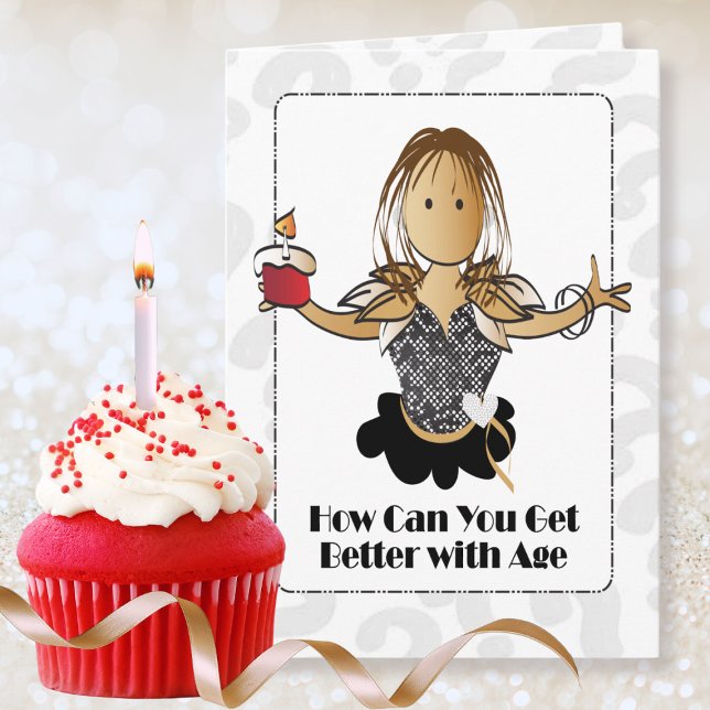 Classy Modern Funny Ethnic Female Cartoon Birthday Card (Creator Uploaded)