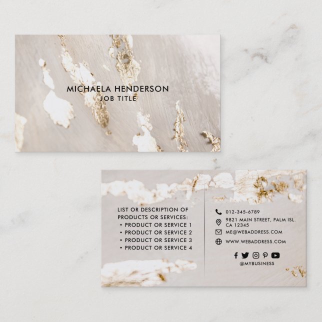 Classy Modern Gold Foil & Social Media Icons Business Card (Front/Back)